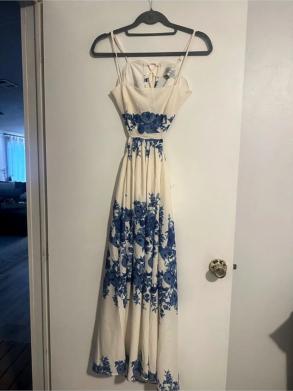 Hello Molly Extra Guest Maxi Dress Blue Floral Cream & Blue Small (2)